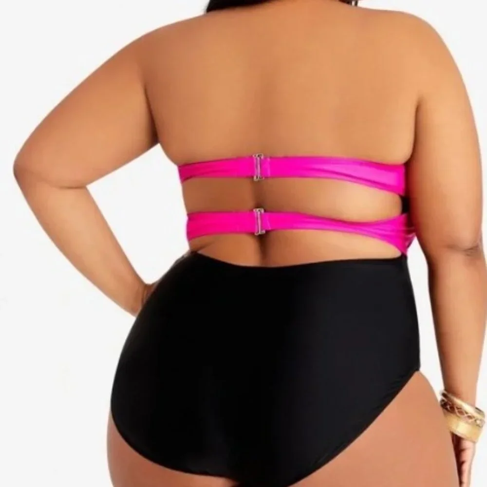 Cyn & Luca Colorblock Cut Out One Piece Swimsuit 3X - Picture 16 of 16